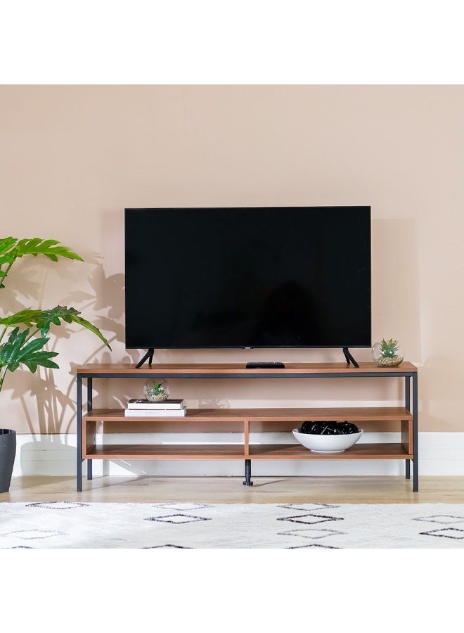 DANUBE HOME وحدة تلفاز ميلودي للتلفزيونات حتى 40" - حامل وسائط أنيق من الخشب البني والمعدن مع 3 رفوف مفتوحة - مثالي لتخزين وزخرفة غرفة المعيشة - Image 1