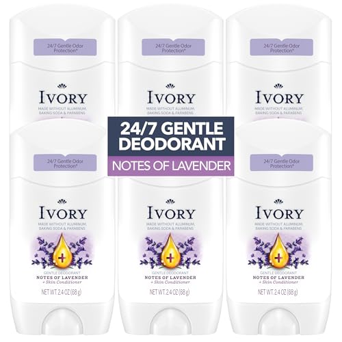 Ivory Aluminum Free Deodorant Hint of Lavender 24hr Gentle Deodorant Dermatologist Tested Baking Soda Free Paraben Free 24oz Pack of 6