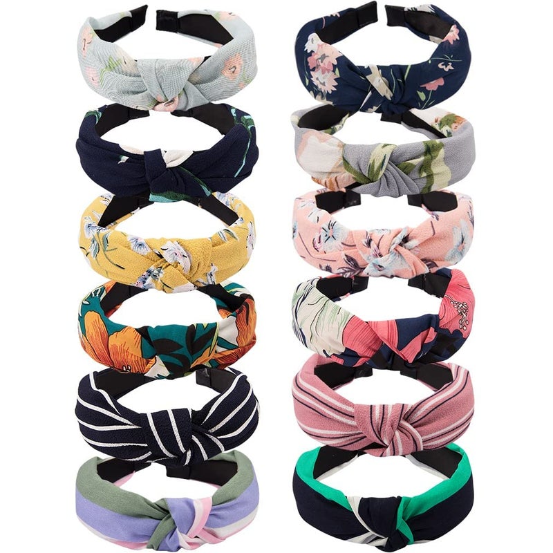 Velscrun Wide Knotted Headbands for Women 12 Pack Boho Hair Accessories Elastic Turban Bandeau for Washing Face