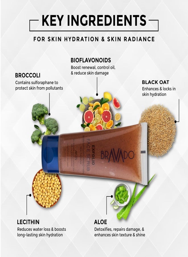 برافادو مقشر الوجه براڤادو إكسفوليو للرجال 100 غرام | مضاد للتلوث، مضاد لحب الشباب، ينظف المسام بعمق، مقشر جل مرطب | بيوفلافونويدات، صبار، بروكلي ومستخلص الشوفان الأسود - Image 3