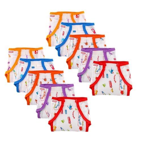 Bumsies Welcro Nappy For Babies, Reusable, Washable Soft Muslin Cotton Nappy/Langot for New Born Baby | Gentle on Baby Skin | Helps in Potty Training | 3-6 months | Pack of 10 | Printed - Image 1