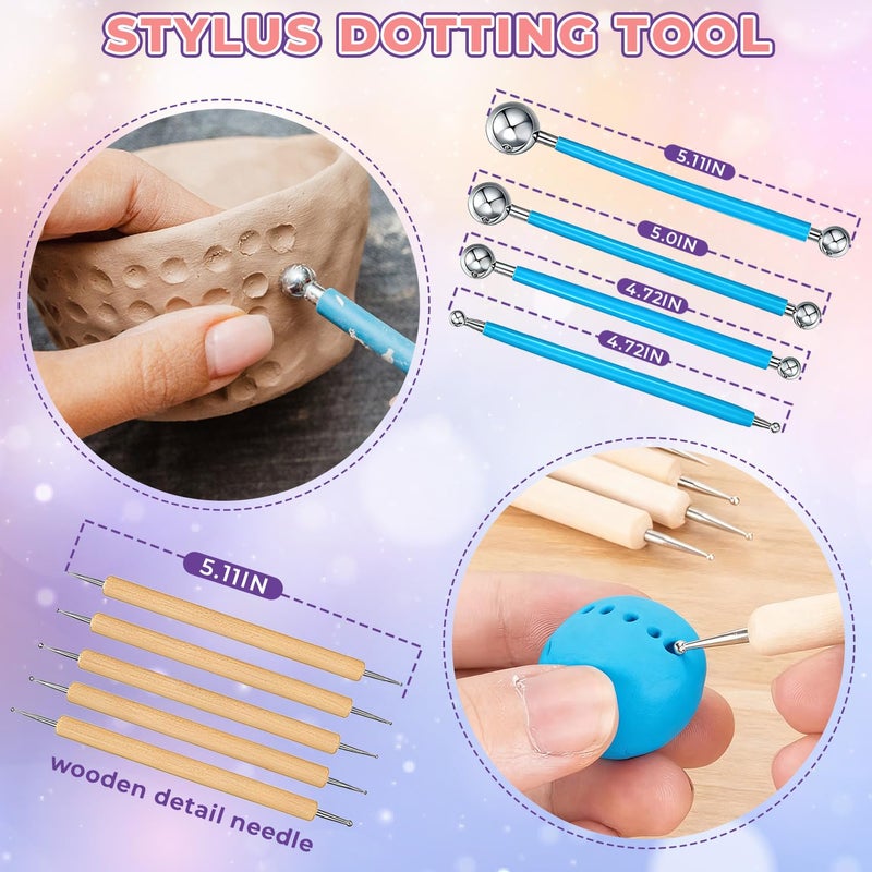 TJINHEZ 100ml Air Dry Clay Glaze and 29pcs Clay Tools Kit - Waterproof Scratch-Resistant Gloss Varnish Protects from Wear/Cracking, Pottery Tools for Stippling, Carving, Molding & Shaping Clay Crafts - Image 5