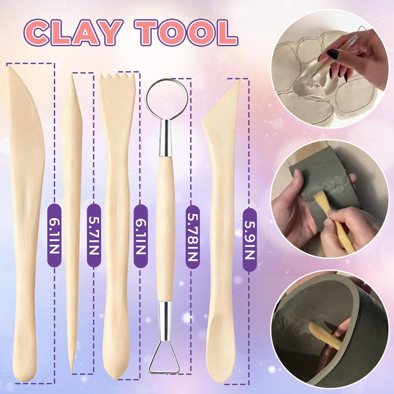 TJINHEZ 100ml Air Dry Clay Glaze and 29pcs Clay Tools Kit - Waterproof Scratch-Resistant Gloss Varnish Protects from Wear/Cracking, Pottery Tools for Stippling, Carving, Molding & Shaping Clay Crafts - Image 4