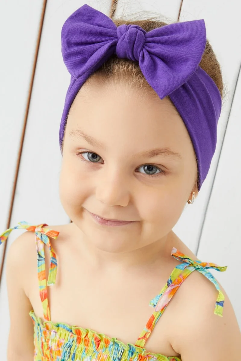 Babygiz Legendary Purple Handmade Soft Bow Tied Natural Cotton Combed Cotton Baby Kids Girls Bandana Best Of Series