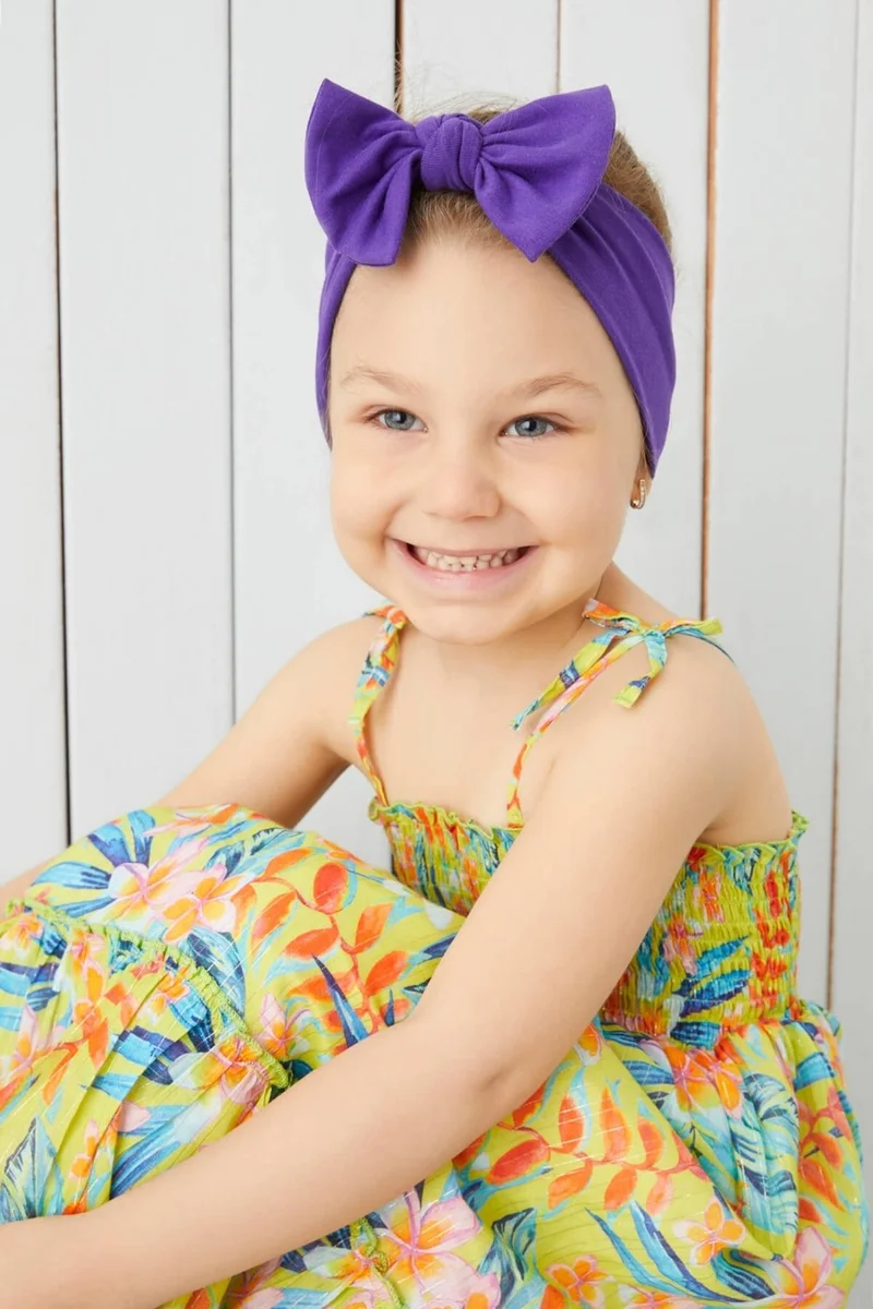 Babygiz Legendary Purple Handmade Soft Bow Tied Natural Cotton Combed Cotton Baby Kids Girls Bandana Best Of Series