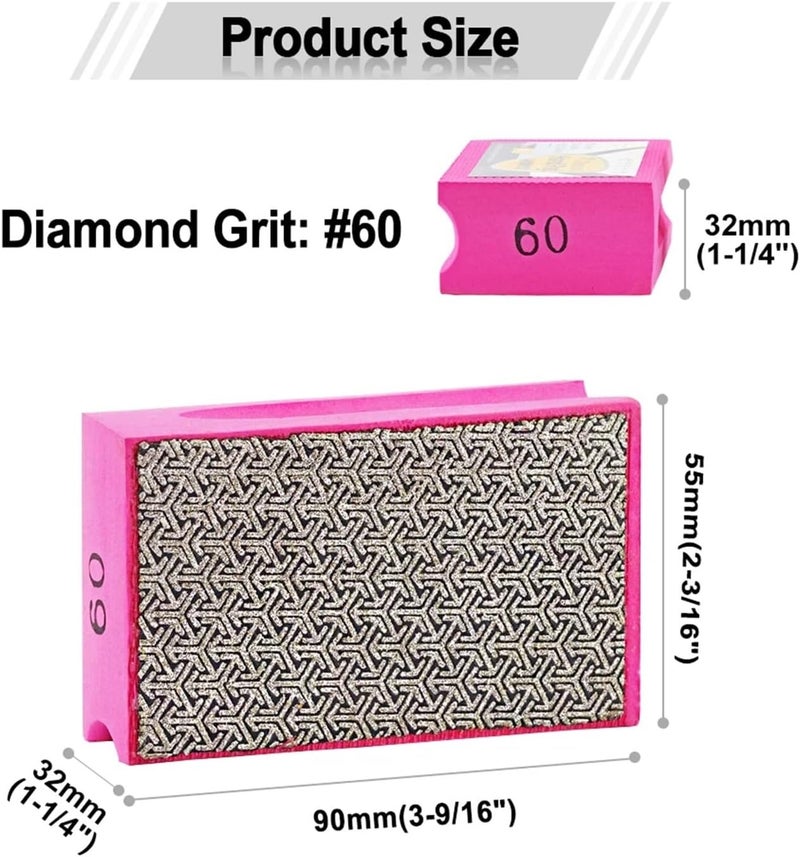 6 Pcs Diamond Hand Polishing Pads 95x60mm Tile Glass Abrasive Grinding Block Pad Stone Marble Ceramic Sanding Disc(Grit 60) - Image 2