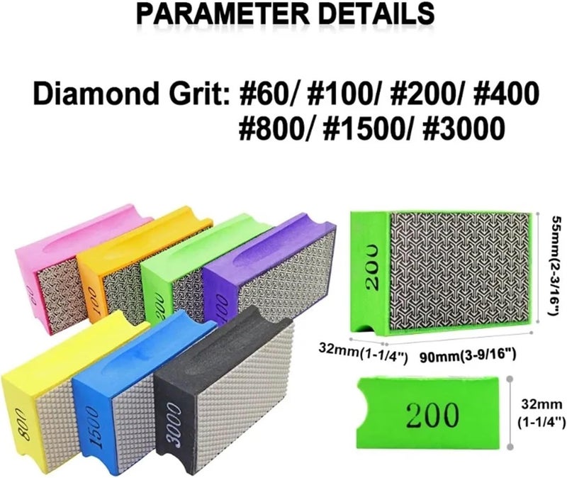 6 Pcs Diamond Hand Polishing Pads 95x60mm Tile Glass Abrasive Grinding Block Pad Stone Marble Ceramic Sanding Disc(Grit 60) - Image 4