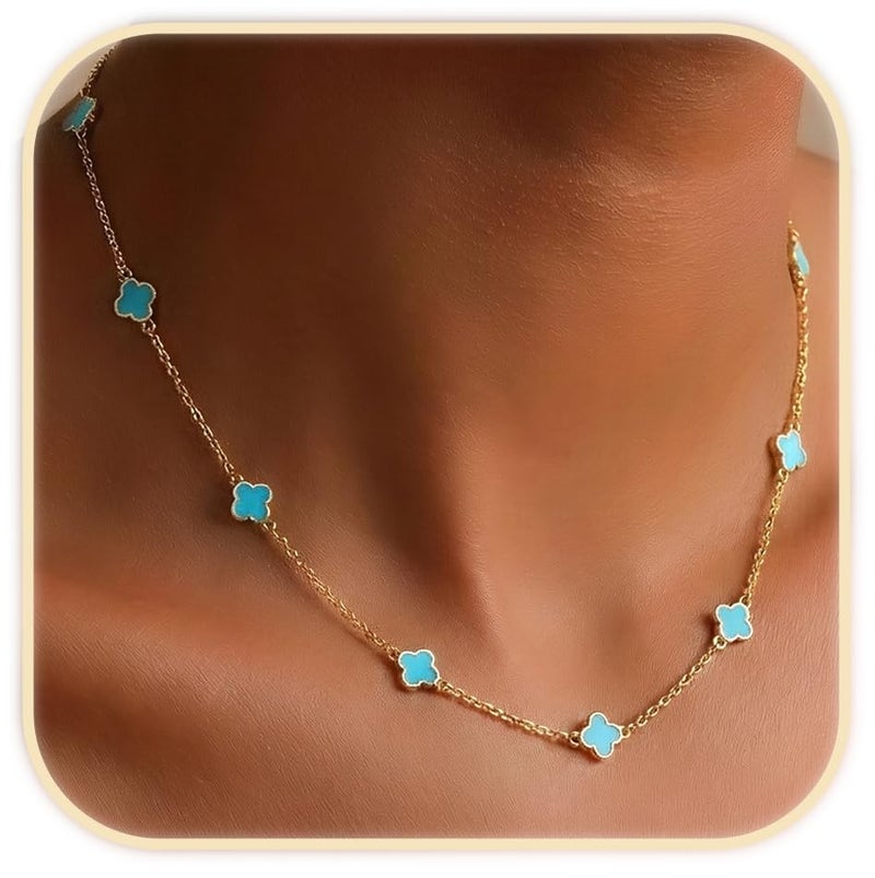 Billet-doux 14K Gold Plated Tiny Clovers Necklace For Women, Easter Basket Stuffers, Small Dainty Gold Plated 4-Leaf Clovers Cable Chain Necklace, Easter Jewelry Gifts Perfect for Her - Image 1