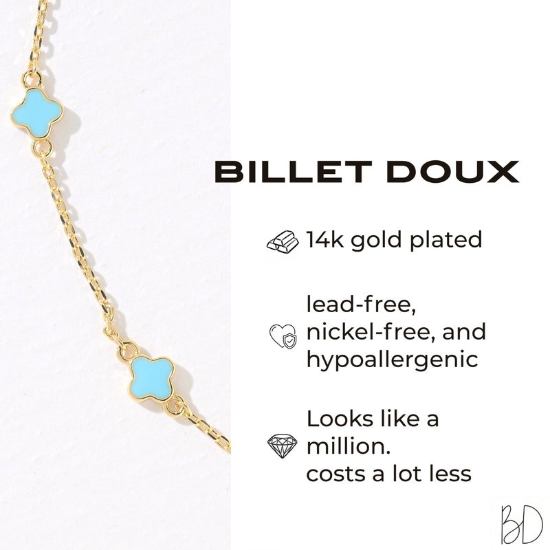 Billet-doux 14K Gold Plated Tiny Clovers Necklace For Women, Easter Basket Stuffers, Small Dainty Gold Plated 4-Leaf Clovers Cable Chain Necklace, Easter Jewelry Gifts Perfect for Her - Image 4