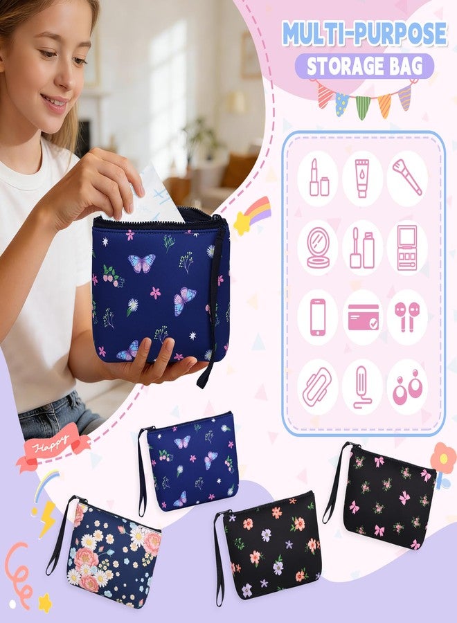 Playexen First Period Kit for Girls, Neoprene Sanitary Napkin Storage Bag, Menstrual Pad Bag Tampon Holder for Purse, First Period Gifts for 9-12 (Pink Rose - Image 4