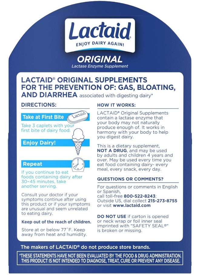 Lactaid Original Strength Lactose Intolerance Relief Caplets