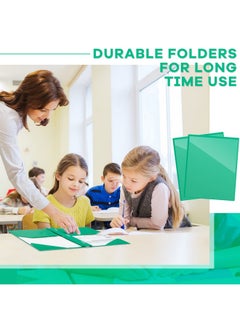 Henoyso 48 Pcs Heavy Duty Plastic Folder With Clear Front Pocket And 3 Prongs Plastic Folders With Card Slot Pocket Folders With Prongs For Students School Office Class Home (Green)  - Image 5
