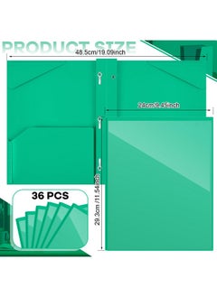 Henoyso 48 Pcs Heavy Duty Plastic Folder With Clear Front Pocket And 3 Prongs Plastic Folders With Card Slot Pocket Folders With Prongs For Students School Office Class Home (Green)  - Image 2