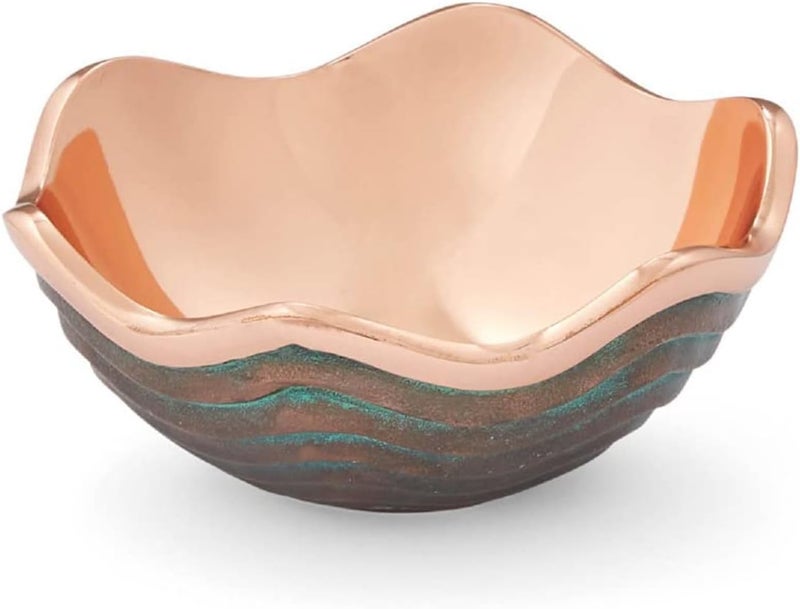Nambe Nambé Copper Canyon Bowl – 4.5 Inch Decorative Copper Accent Dish with Verdigris Patina, Sculptural Scalloped Rim Design, Stylish Home Tabletop & Kitchen Decor Serving Piece - Image 1