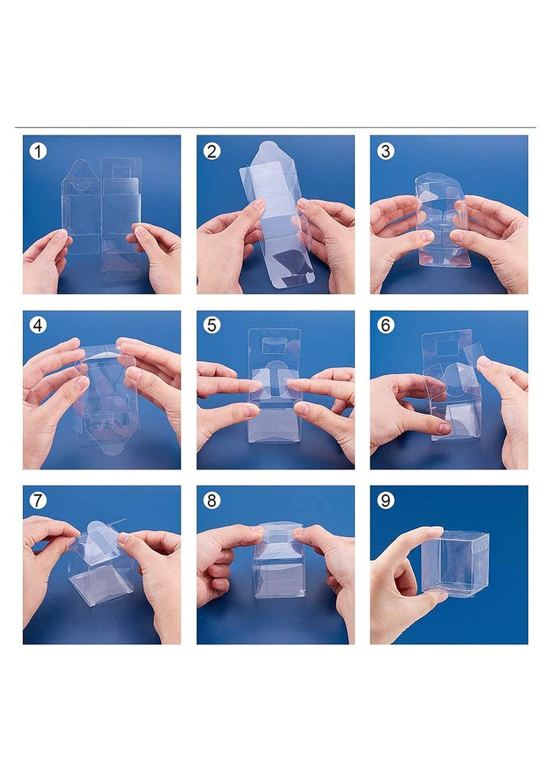 MARKQ صناديق هدايا شفافة مقاس 12 × 12 × 14 سم، 12 قطعة من صندوق شفاف من البولي فينيل كلوريد للهدايا والكعك والحلوى والبسكويت وحفلات الزفاف وحفلات استقبال المولود (قاعدة فضية) - Image 5