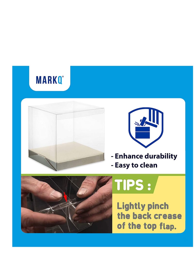 MARKQ صناديق هدايا شفافة مقاس 12 × 12 × 14 سم، 12 قطعة من صندوق شفاف من البولي فينيل كلوريد للهدايا والكعك والحلوى والبسكويت وحفلات الزفاف وحفلات استقبال المولود (قاعدة فضية) - Image 3