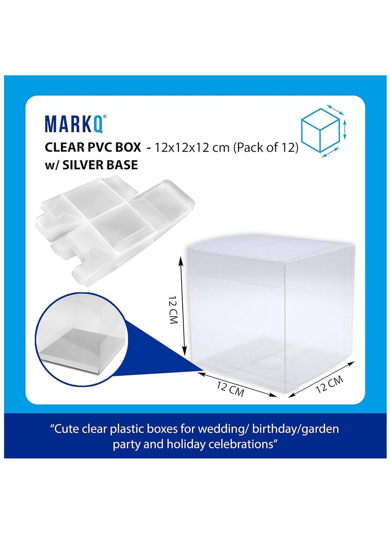 MARKQ صناديق هدايا شفافة مقاس 12 × 12 × 14 سم، 12 قطعة من صندوق شفاف من البولي فينيل كلوريد للهدايا والكعك والحلوى والبسكويت وحفلات الزفاف وحفلات استقبال المولود (قاعدة فضية) - Image 2