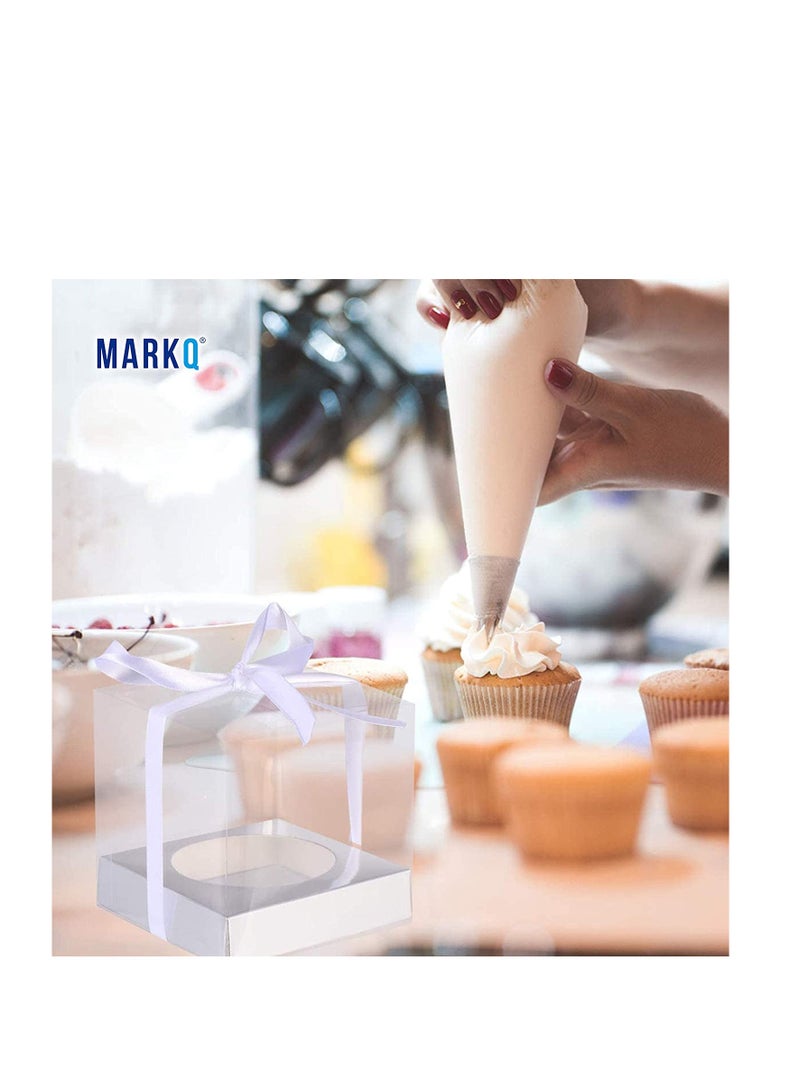 MARKQ صناديق هدايا شفافة مقاس 12 × 12 × 14 سم، 12 قطعة من صندوق شفاف من البولي فينيل كلوريد للهدايا والكعك والحلوى والبسكويت وحفلات الزفاف وحفلات استقبال المولود (قاعدة فضية) - Image 4