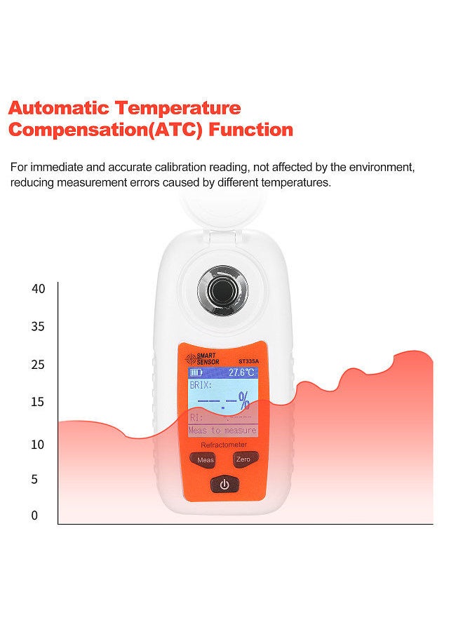 ST335A LCD Digital Refractometer Portable Handheld Honey Refractometer ATC Sugar Percent Tester Sugar Concentration Detector Sugar Solution Content Test Tool Saccharometer 0-35% Brix Scale Range