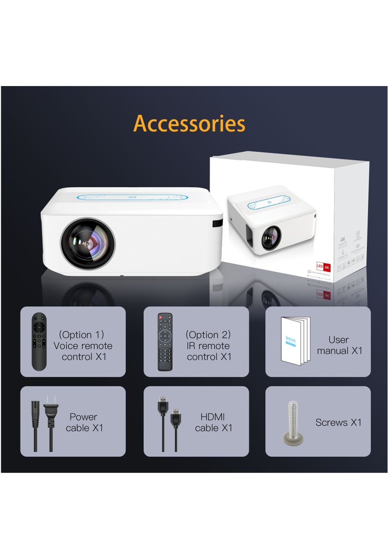 Generic - Smart Projector AI Intelligence Wireless Projector Portable Ultra HD 1080P Resolution 12000 Lumens Dual Band WiFi White - Image 1