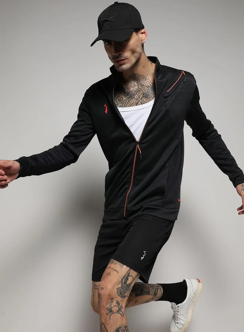 Men's Black Heathered Activewear Jacket With Reflective Detail