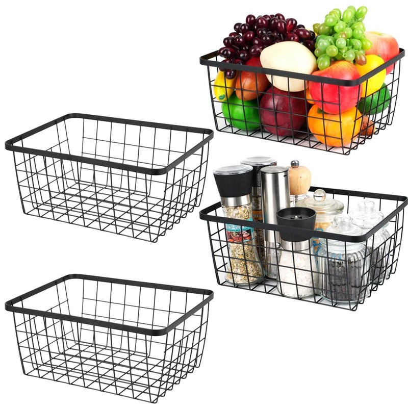 Aeggplant Kitchen Metal Wire Baskets with Handles Food Storage Organizer  Household Refrigerator for Cabinets Pantry Bathroom Black 4 Pack