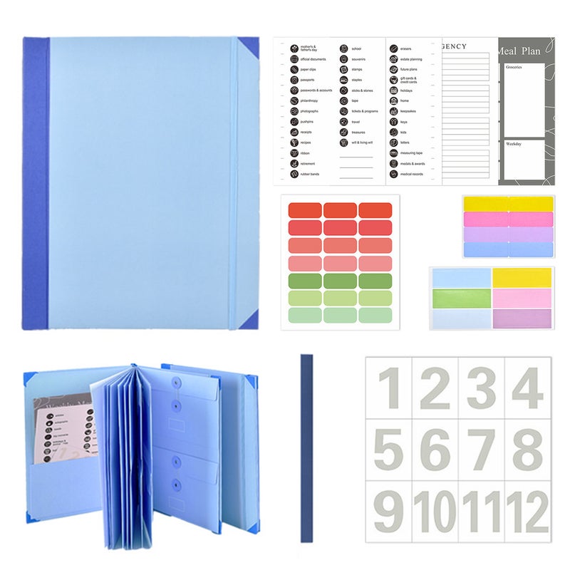 Expandable File Folder Thin 12-Pocket Secure Elastic Seal - Built-In Directory Tags Document Organizer Folio for Home Office School Document Storage - Image 1