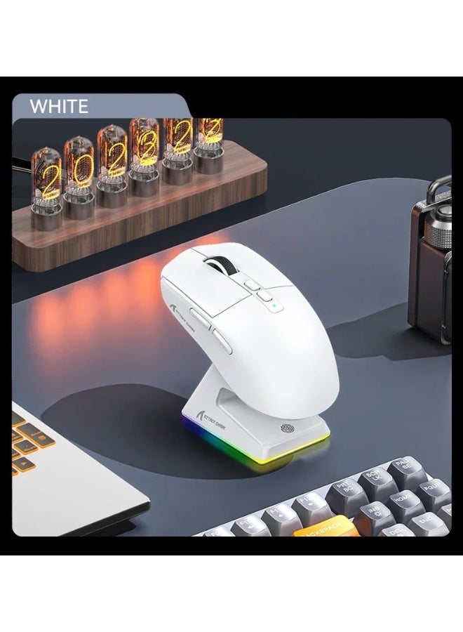 Attack Shark Shark Attack X6 Wireless Lightweight Gaming Mouse with RGB Backlit Charging Base and 3 Wired Modes 2.4G BT5.2 Up to 26K DPI RGB Touch Magnetic Charging Base White - Image 2