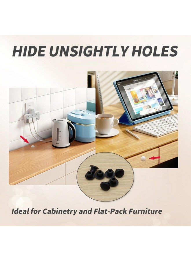 يافيجي YAFIYGI 500 قطعة من سدادات الفتحات البلاستيكية سدادات الأزرار المستديرة لرفوف الخزانة 3/16 بوصة أغطية لولبية بيضاء سدادات غطاء الحفر (أسود) - Image 3