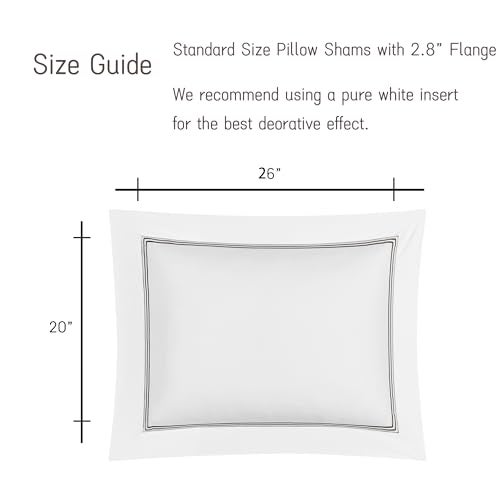 Ranznaz White Pillow Shams Standard Size Set of 2, 100% Cotton Luxury Hotel 3-Lines Embroidered Pillowcases, 400TC Sateen Weave Decorative Pillow Cases with Envelope Closure for Bedding, 20x26 Inches - Image 3