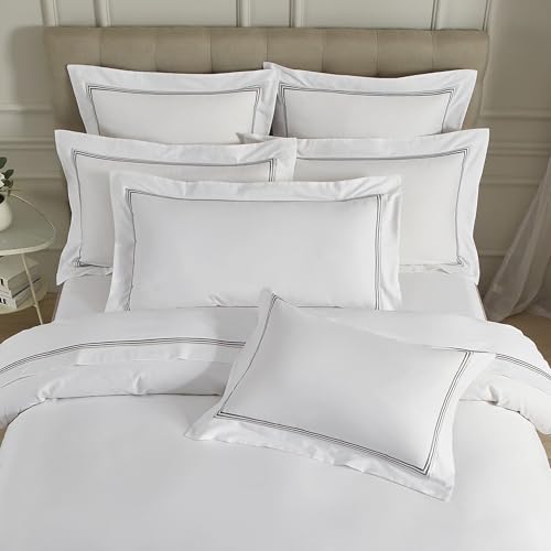 Ranznaz White Pillow Shams Standard Size Set of 2, 100% Cotton Luxury Hotel 3-Lines Embroidered Pillowcases, 400TC Sateen Weave Decorative Pillow Cases with Envelope Closure for Bedding, 20x26 Inches - Image 5