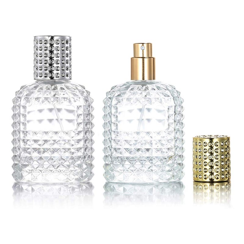 luojery 2 Pack 50ml Thick Clear Glass Fine Mist Spray Scent Aftershave Luxury Perfume Bottles Empty Atomizer Spray Bottle with 4 kinds of perfume dispenser (Silver cap and Gold cap) - Image 3