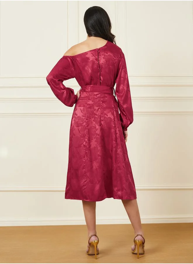 Styli Belted Jacquard Dress
