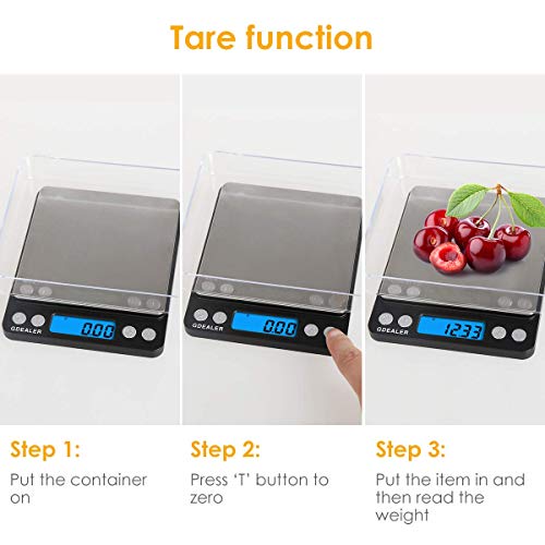 GDEALER Digital Pocket Kitchen Scale 0.001oz/0.01g 500g Kitchen Food Scale Jewelry Weight Compact Scale, Tare, Stainless Steel, Backlit Display, Black - Image 4