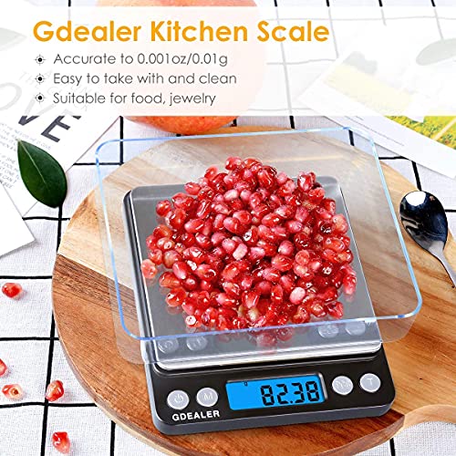 GDEALER Digital Pocket Kitchen Scale 0.001oz/0.01g 500g Kitchen Food Scale Jewelry Weight Compact Scale, Tare, Stainless Steel, Backlit Display, Black - Image 2