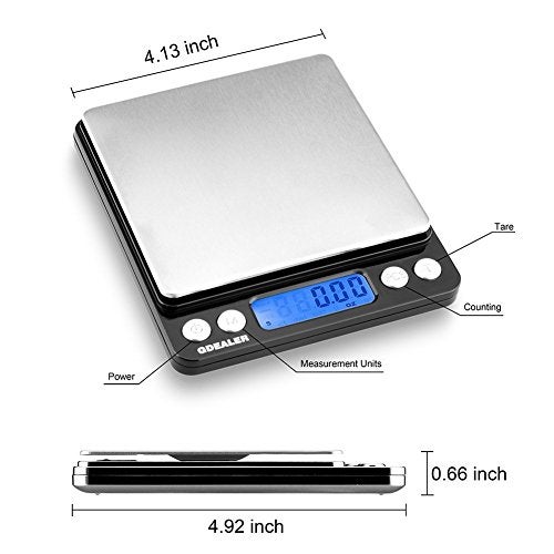 GDEALER Digital Pocket Kitchen Scale 0.001oz/0.01g 500g Kitchen Food Scale Jewelry Weight Compact Scale, Tare, Stainless Steel, Backlit Display, Black - Image 3