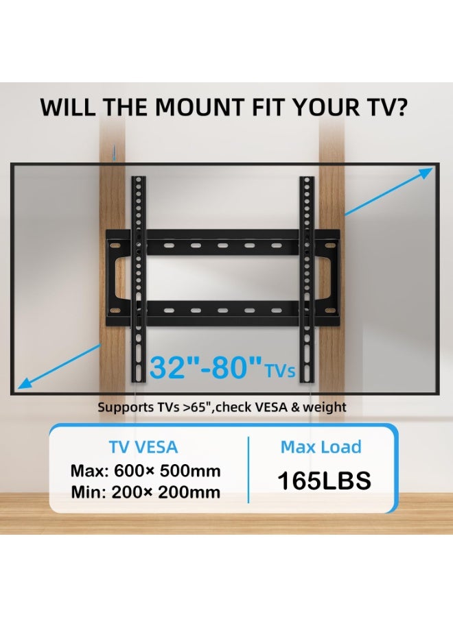 Eworld TV Wall Mount Bracket for 32"-80" LCD/OLED/4K TVs, Heavy Duty Steel Support, 165 lbs Load Capacity - Image 3