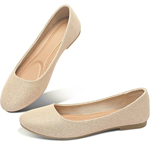 Obtaom Womens Textile Round Toe Ballet Flats Memory Foam Classic Business Slip ons Casual Fabric Dress Flat Shoes(Gold Glitter US9) - Image 1
