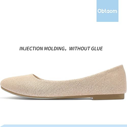 Obtaom Womens Textile Round Toe Ballet Flats Memory Foam Classic Business Slip ons Casual Fabric Dress Flat Shoes(Gold Glitter US9) - Image 2