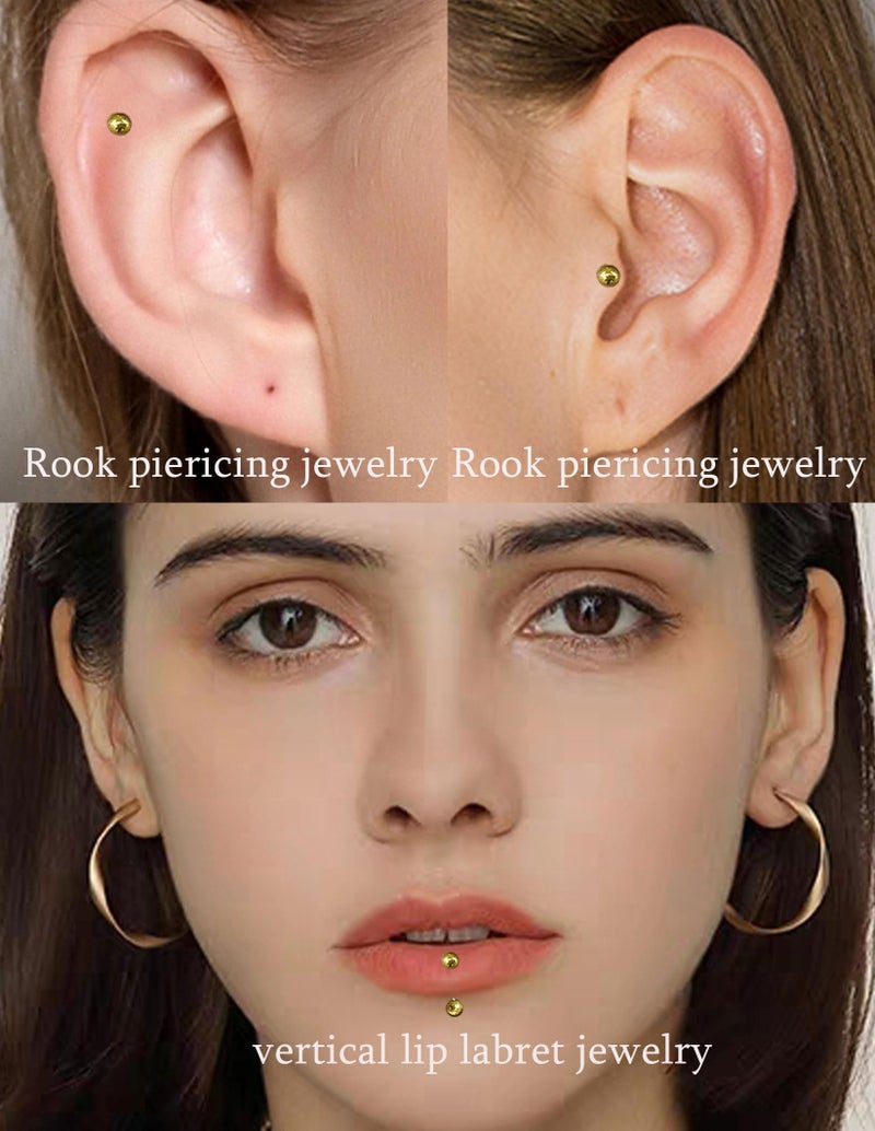 Tornito 18Pcs Eyebrow Piercing Jewelry 16G Surgical Steel Curved Barbell Eyebrow Rings Butterfly Moon Vertical Labret Monroe Lip Belly Button Rook Daith Tragus Earrings for Women Men Gold 10mm - Image 4