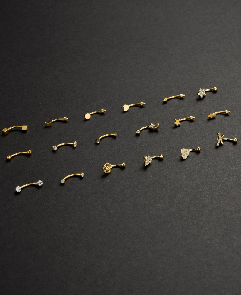 Tornito 18Pcs Eyebrow Piercing Jewelry 16G Surgical Steel Curved Barbell Eyebrow Rings Butterfly Moon Vertical Labret Monroe Lip Belly Button Rook Daith Tragus Earrings for Women Men Gold 10mm - Image 5