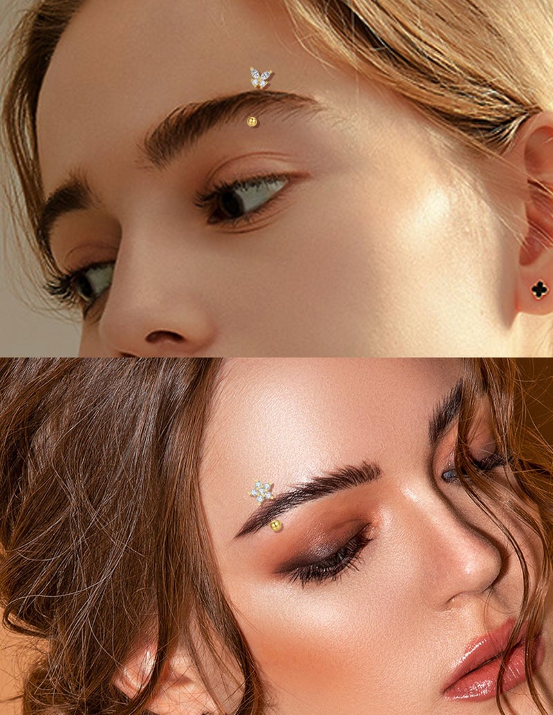 Tornito 18Pcs Eyebrow Piercing Jewelry 16G Surgical Steel Curved Barbell Eyebrow Rings Butterfly Moon Vertical Labret Monroe Lip Belly Button Rook Daith Tragus Earrings for Women Men Gold 10mm - Image 3