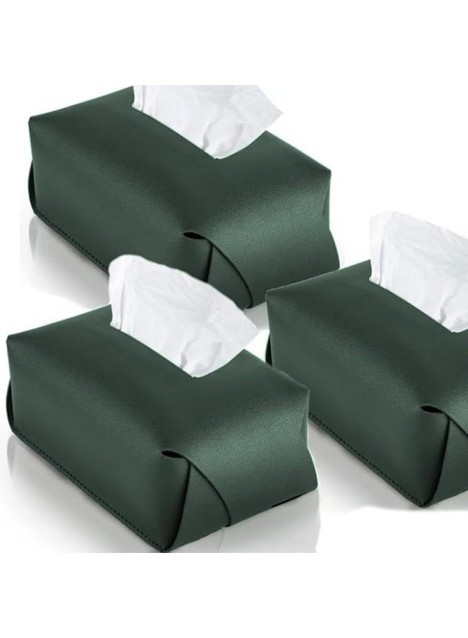 SUCITY Leather Tissue Box Cover, Tissue Box Holder for Living Room, Bedroom and Office, Office Desk Tissue Box Cover for Car (green) - Image 1