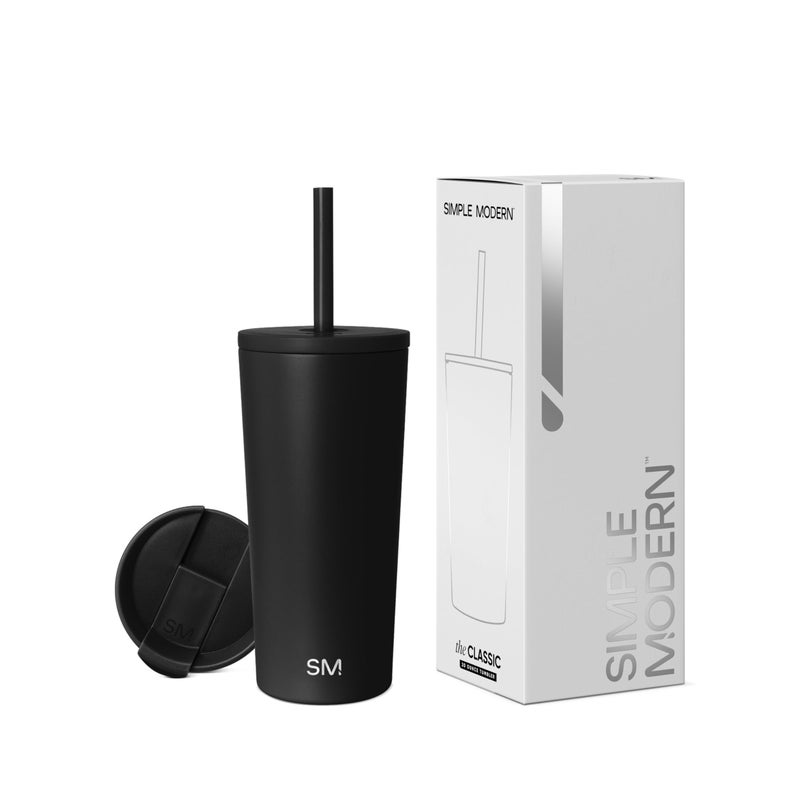 Simple Modern Insulated Tumbler with Lid and Straw | Iced Coffee Cup Reusable Stainless Steel Water Bottle Travel Mug | Gifts for Women Men Her Him | Classic Collection | 20oz | Midnight Black - Image 1