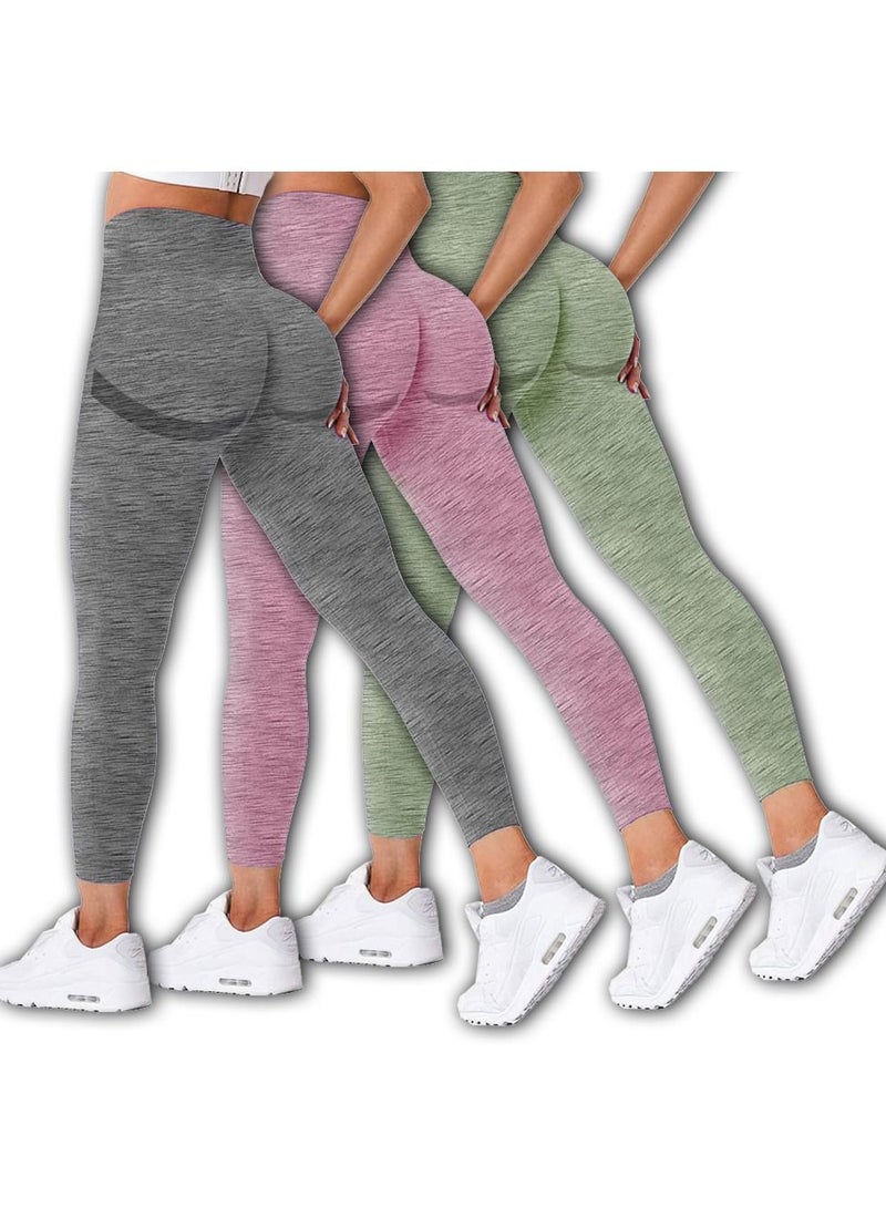 CATANES 3 Pack Of Women Seamless Legging Tummy Control High Waist Workout Gym Yoga Pants Large Multicolour
