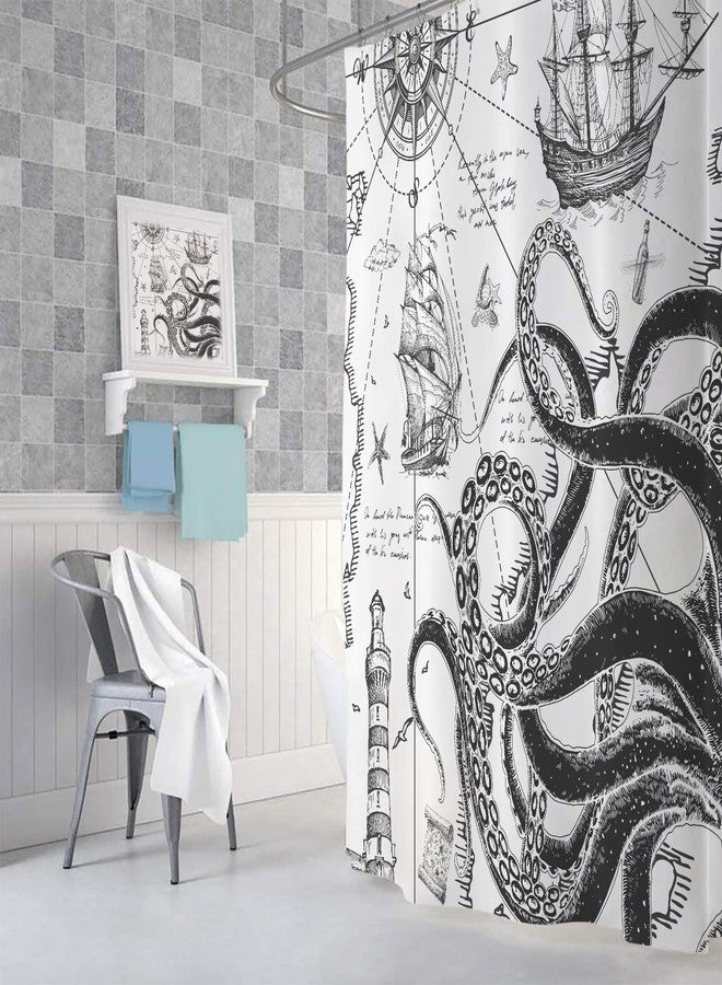 VEIGIKE Funny Nautical Octopus Shower Curtain, Cool Coastal Ocean Beach Fabric Shower Curtains Set for Mens Boys Kids Bathroom Decorative, Fun Grey Beachy Restroom Decor Accessories 72X 72 Inch - Image 4