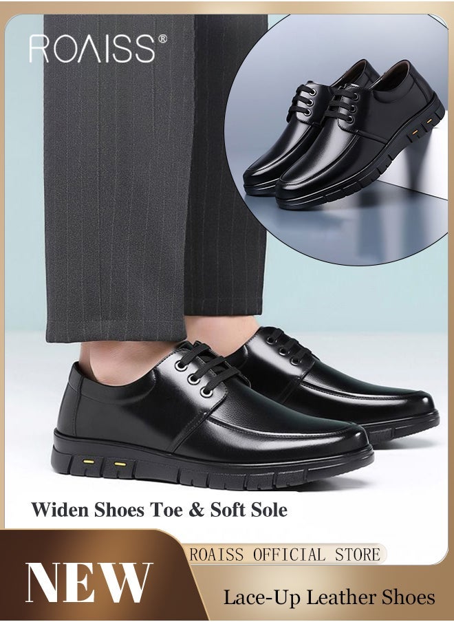 roaiss - Formal Wedding Groom Shoes for Men Burnished Premium Textured Soft Sole Comfort Breathable Business Leather Shoes Mens Round Toe Low Top Lace up Front Anti Slip Wear Resistant Work Shoes - Image 1