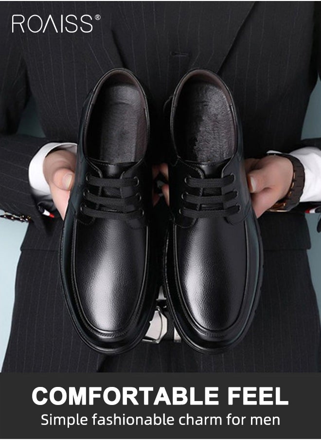 roaiss - Formal Wedding Groom Shoes for Men Burnished Premium Textured Soft Sole Comfort Breathable Business Leather Shoes Mens Round Toe Low Top Lace up Front Anti Slip Wear Resistant Work Shoes - Image 1