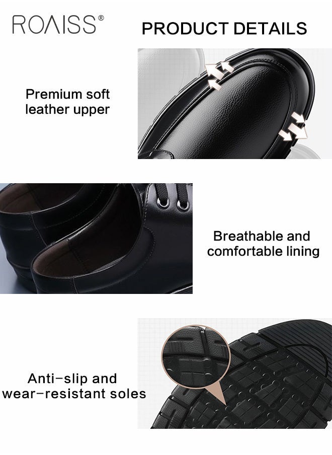 roaiss - Formal Wedding Groom Shoes for Men Burnished Premium Textured Soft Sole Comfort Breathable Business Leather Shoes Mens Round Toe Low Top Lace up Front Anti Slip Wear Resistant Work Shoes - Image 1