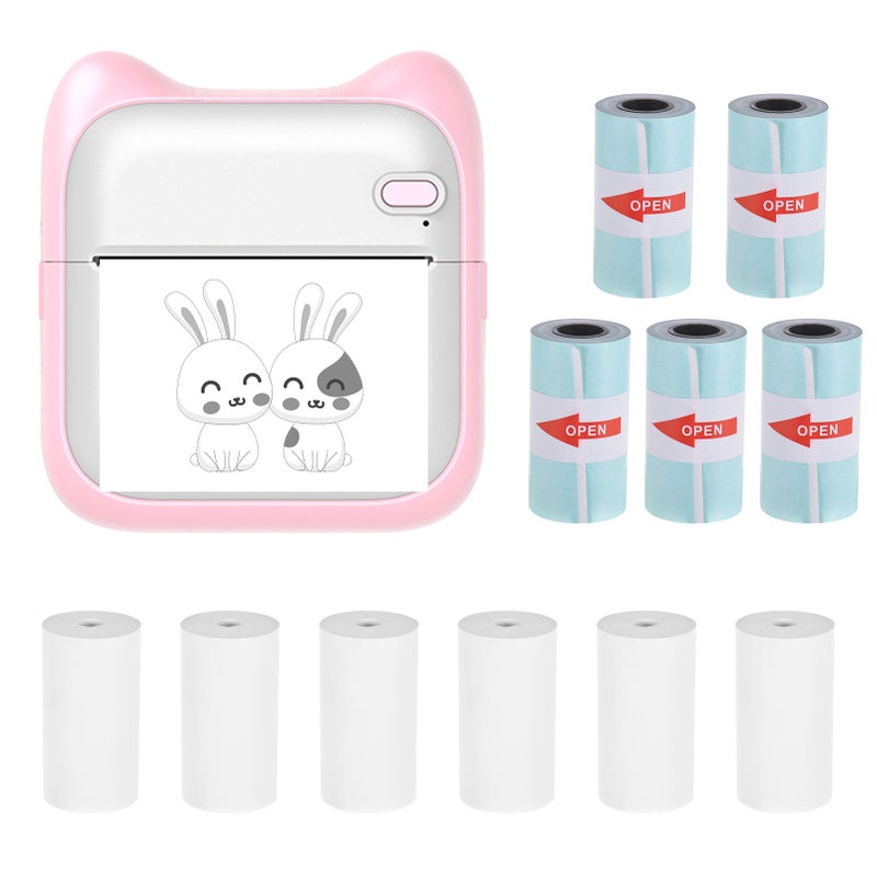 Mini Pocket Photo Printer Portable Thermal Printing Machine 203dpi Wireless BT Connection for Picture Lable DIY Handcraft List Meno Notes Journal Receipt Paper Instant Printer Sticker with 5 Rolls - Image 1